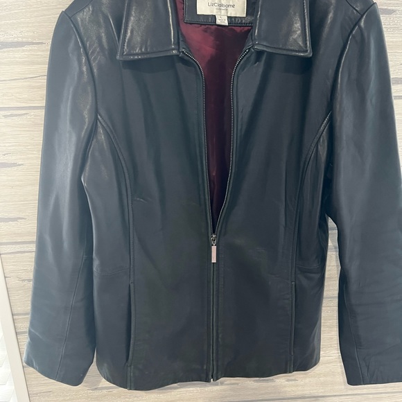 Liz Claiborne Jackets & Coats Mens Black Zipper Front Leather